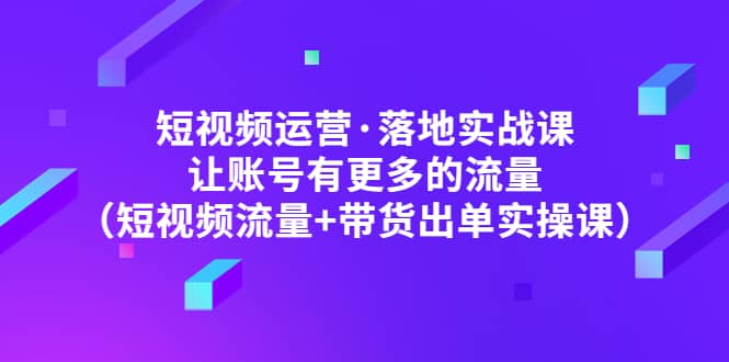 短视频运营·落地实战课 让账号有更多的流量（短视频流量+带货出单实操）-星河网创