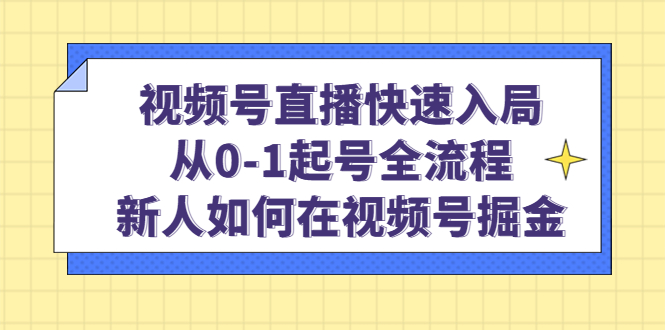 视频号直播快速入局:从0-1起号全流程,新人如何在视频号掘金-星河网创