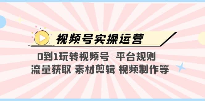 视频号实操运营，0到1玩转视频号 平台规则 流量获取 素材剪辑 视频制作等-星河网创