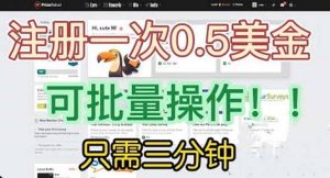 国外项目注册一次0.5美金 只需三分钟无脑操作 可批量放大 小白工作室福利-星河网创