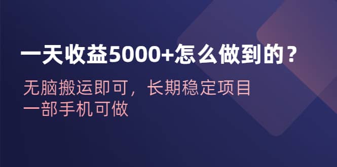 一天收益5000+怎么做到的?无脑搬运即可,长期稳定项目,一部手机可做-星河网创