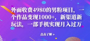 外面收费4980的男粉项目,一个作品变现1000+,新渠道新玩法,一部手机实现月入过万【揭秘】-星河网创