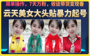 美女大头贴暴力起号教学，简单操作，7天万粉，收徒带货变现香-星河网创