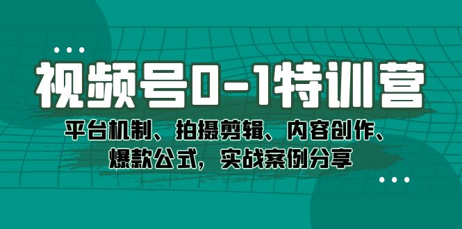 视频号0-1特训营:平台机制、拍摄剪辑、内容创作、爆款公式,实战案例分享-星河网创