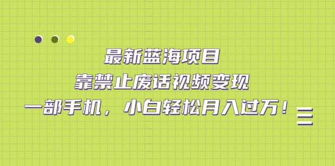 最新蓝海项目,靠禁止废话视频变现,一部手机,小白轻松月入过万!-星河网创