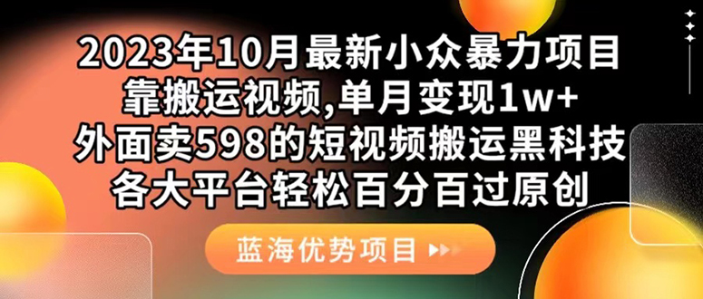 外面卖598的10月最新短视频搬运黑科技，各大平台百分百过原创 靠搬运月入1w-星河网创