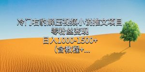 冷门右豹解压视频小说推文项目，零粉丝变现，日入1000-1500+（含教程）-星河网创