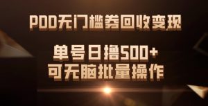 PDD无门槛券回收变现，单号日撸500+，可无脑-星河网创