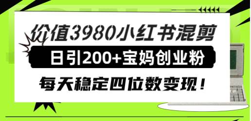 价值3980小红书混剪日引200+宝妈创业粉，每天稳定四位数变现！-星河网创