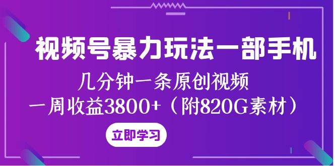 视频号暴力玩法一部手机 几分钟一条原创视频 一周收益3800+（附820G素材）-星河网创