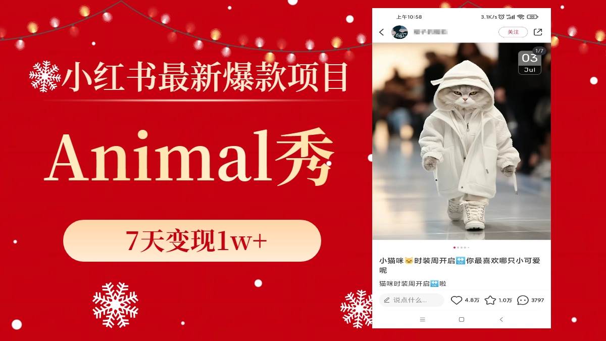 小红书最新爆款项目，Animal秀，7天变现1w+-星河网创
