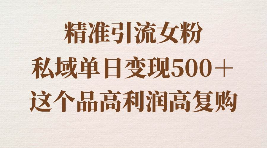 精准引流女粉，私域单日变现500＋，高利润高复购，保姆级实操教程分享-星河网创