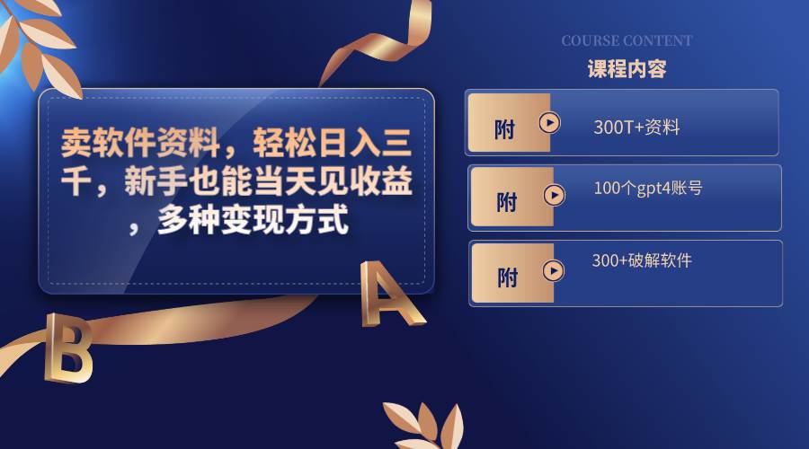 卖软件资料，轻松日入三千，新手也能当天见收益，多种变现方式，（附300T+资料，100个gpt4账号，300+破解软件）-星河网创