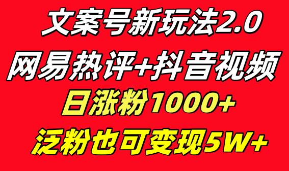 文案号新玩法 网易热评+抖音文案 一天涨粉1000+ 多种变现模式 泛粉也可变现-星河网创