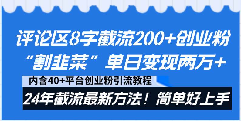 评论区8字截流200+创业粉“割韭菜”单日变现两万+24年截流最新方法！-星河网创