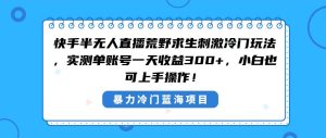 快手半无人直播荒野求生刺激冷门玩法，实测单账号一天收益300+，小白也…-星河网创