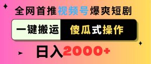 视频号爆爽短剧推广,一键搬运,傻瓜式操作,日入2000+-星河网创