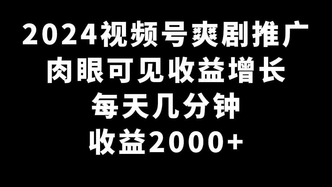 2024视频号爽剧推广,肉眼可见的收益增长,每天几分钟收益2000+-星河网创
