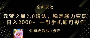 元梦之星2.0玩法，稳定暴力变现，日入2000+，一部手机即可操作-星河网创