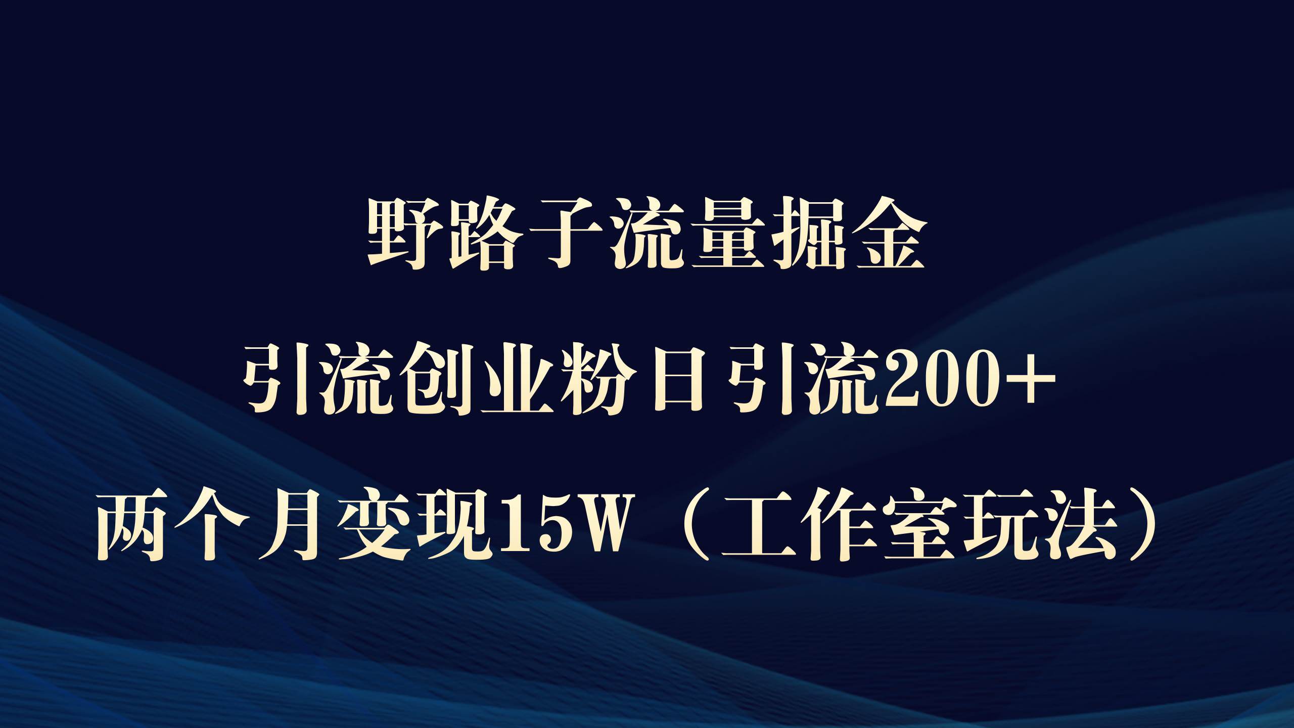 野路子流量掘金，引流创业粉日引流200+，两个月变现15W（工作室玩法））-星河网创
