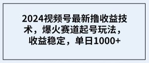 2024视频号最新撸收益技术，爆火赛道起号玩法，收益稳定，单日1000+-星河网创