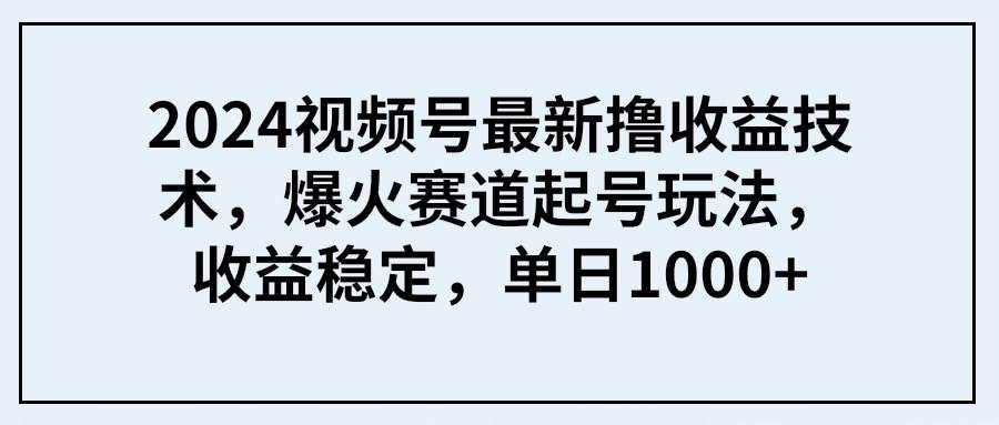 2024视频号最新撸收益技术，爆火赛道起号玩法，收益稳定，单日1000+-星河网创