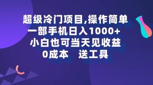 超级冷门项目,操作简单，一部手机轻松日入1000+，小白也可当天看见收益-星河网创