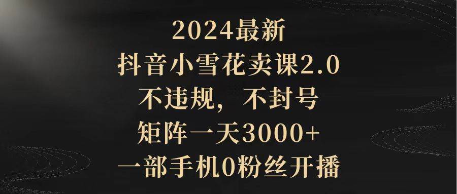 2024最新抖音小雪花卖课2.0 不违规 不封号 矩阵一天3000+一部手机0粉丝开播-星河网创
