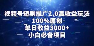 视频号短剧推广2.0高收益玩法，100%原创，单日收益3000+，小白必备项目-星河网创