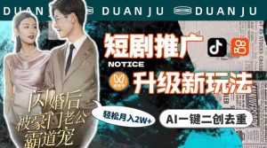 短剧推广升级新玩法，AI一键二创去重，轻松月入2w+（教程+素材）-星河网创