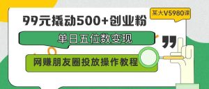 99元撬动500+创业粉，单日五位数变现，网赚朋友圈投放操作教程价值5980！-星河网创