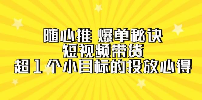 随心推 爆单秘诀，短视频带货-超1个小目标的投放心得（7节视频课）-星河网创
