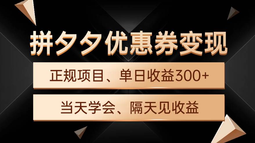 拼夕夕优惠券变现，单日收益300+，手机电脑都可操作-星河网创