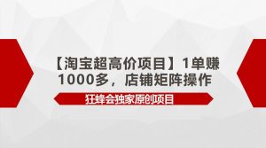 【淘宝超高价项目】1单赚1000多，店铺矩阵操作-星河网创
