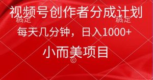 视频号创作者分成计划，每天几分钟，收入1000+，小而美项目-星河网创