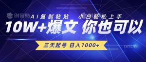 三天起号 日入1000+ AI复制粘贴 小白轻松上手-星河网创