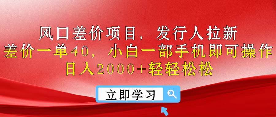 风口差价项目，发行人拉新，差价一单40，小白一部手机即可操作，日入20…-星河网创