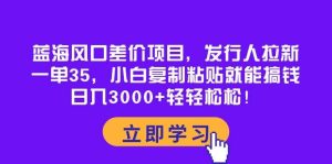 蓝海风口差价项目，发行人拉新，一单35，小白复制粘贴就能搞钱！日入3000+轻轻松松-星河网创