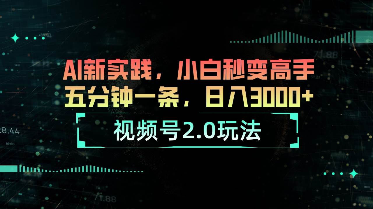 视频号2.0玩法 AI新实践，小白秒变高手五分钟一条，日入3000+-星河网创