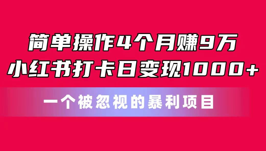 简单操作4个月赚9万!小红书打卡日变现1000+!一个被忽视的暴力项目-星河网创