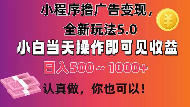 小程序撸广告变现，全新玩法5.0，小白当天操作即可上手，日收益 500~1000+-星河网创