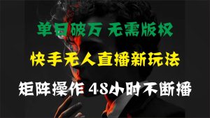 单日破万，快手无人直播新玩法，无需版权，支持矩阵操作，48小时不断播-星河网创