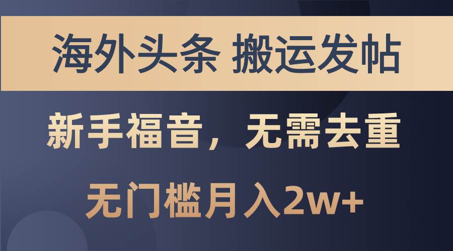海外头条搬运发帖，新手福音，甚至无需去重，无门槛月入2w+-星河网创