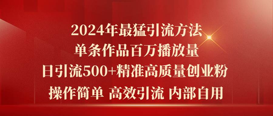 2024年最猛暴力引流方法，单条作品百万播放 单日引流500+高质量精准创业粉-星河网创