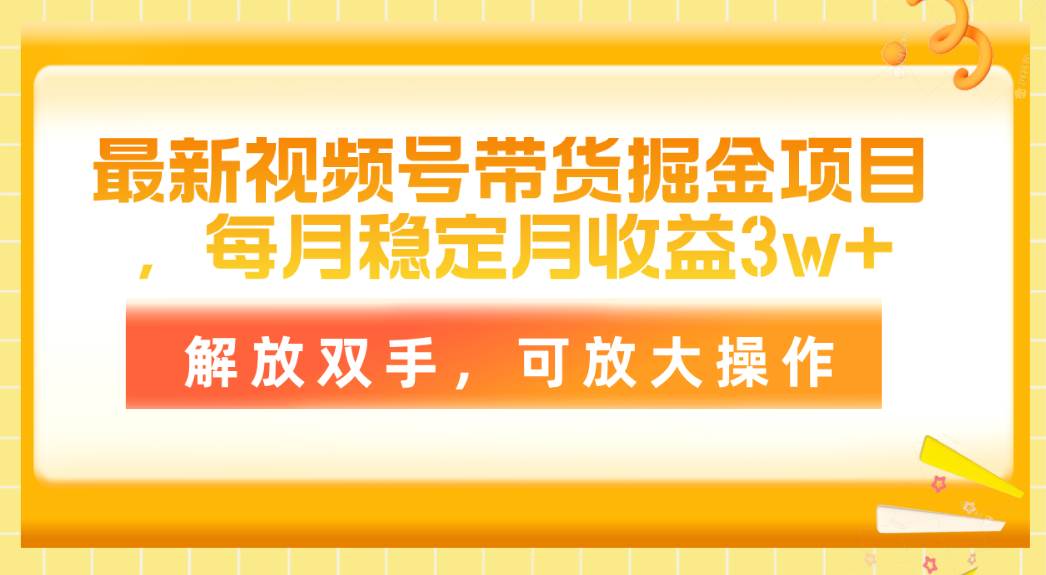最新视频号带货掘金项目，每月稳定月收益3w+，解放双手，可放大操作-星河网创