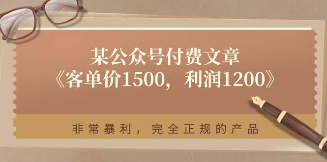 某付费文章《客单价1500，利润1200》非常暴利，完全正规的产品-星河网创