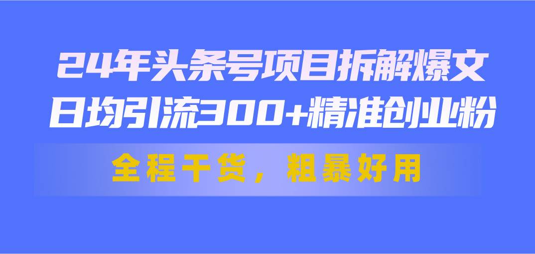 24年头条号项目拆解爆文，日均引流300+精准创业粉，全程干货，粗暴好用-星河网创