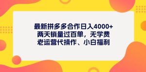 最新拼多多项目日入4000+两天销量过百单，无学费、老运营代操作、小白福利-星河网创