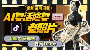 暴热蓝海项目，AI复活修复老照片，流量大 变现快 一天收入1000+教程+素材-星河网创