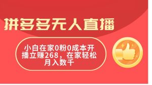 拼多多无人直播，小白在家0粉0成本开播立赚268，在家轻松月入数千-星河网创